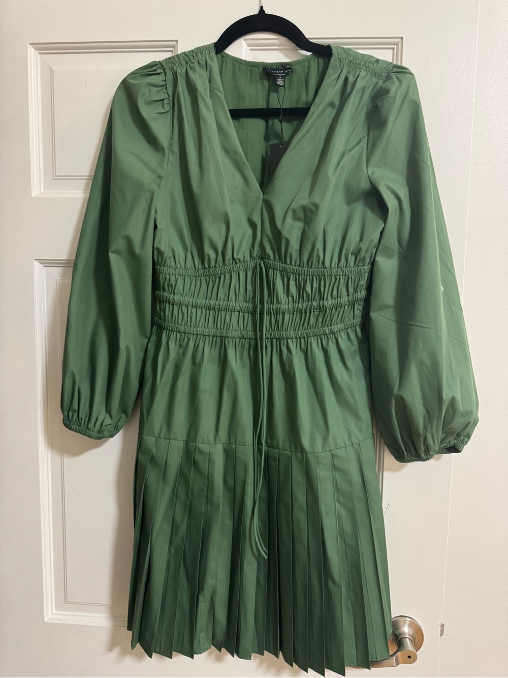 Current Air Olive Green Smocked Waist Pleated Mini Dress